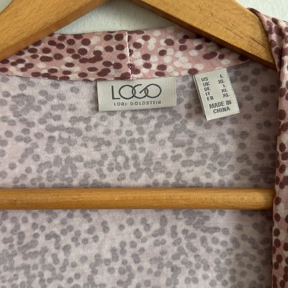 LOGO Lori Goldstein polka dot rose print open front long cardigan top size large - Picture 6 of 7